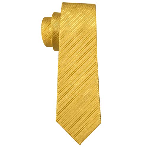 Image of Barry.Wang Solid Striped Tie for Men Silk Necktie Pocket Square Cufflinks Formal Wedding Party Business