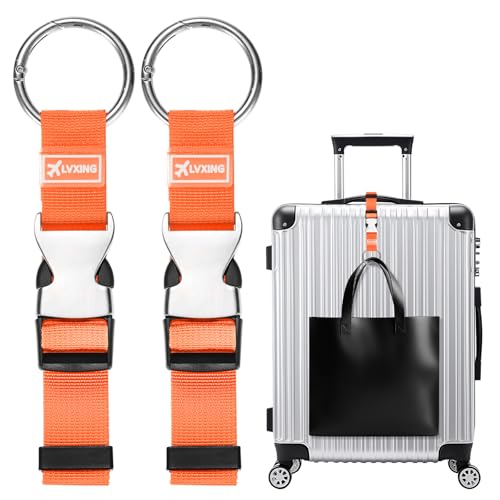 Image of M METERXITY 2-Pack Add A Bag Luggage Strap, Adjustable Suitcase Belt for Connecting Luggage /Backpack /Jacket, Carry Strap with Ring Buckle [Orange]