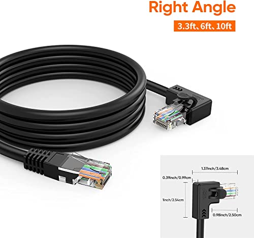 Image of CableCreation Angle CAT6 Ethernet Patch Cable(6 Feet), Right Angled Lan Cable with 50U Gold Plated Contact, Black Color