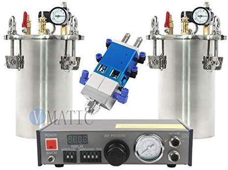 Automatic Liquid Glue Dispenser Set Including Glue Dispensing Machine+Dual Valve Big Flow+2 Pcs 1L Pressure Tank