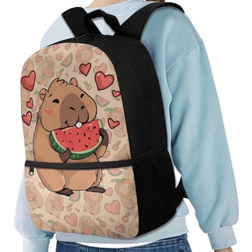 Kawaii Capibala 17 Inch Backpack for Boys Girls Padded Back & Straps Lightweight Cute Bookbag with Side Pocket Kids Daypack for Back to School4