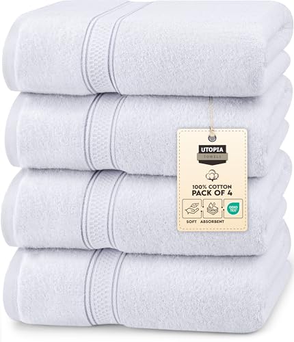 Utopia Towels - 4 Piece Bath Towels Set (69 x 137 CM) - Premium 100% Ring Spun Cotton - Quick Dry, Highly Absorbent, Soft Feel Towels, Perfect for Daily Use (White)