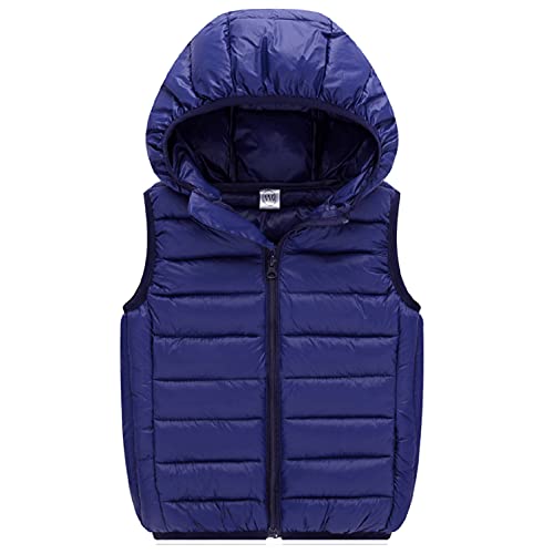 Cozomiz Bebé Chaleco de Abajo Sin Mangas Chaqueta con Capucha Infantil Chaleco de Plumas Invierno Encapuchado Chaquetas Acolchado Ligero sin Mangas Abrigo 6-7 años Azul Marino Cover