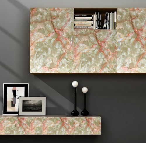 Image of WISDOM Marble Wall Sticker Wallpaper Decorative Home /Furnituer /Cabinets Marble Vinyl Wallpaper (24x80 Inch, Orange Crema)