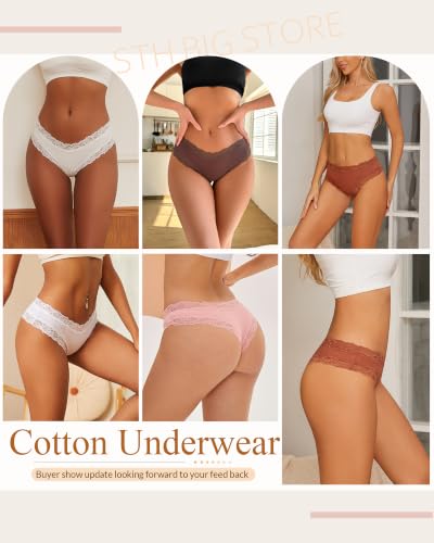 Image of Sth Big Womens Cotton Underwear Sexy Lace Brazilian Panties Soft Breathable Cotton Bikini for Ladies 6 Pack
