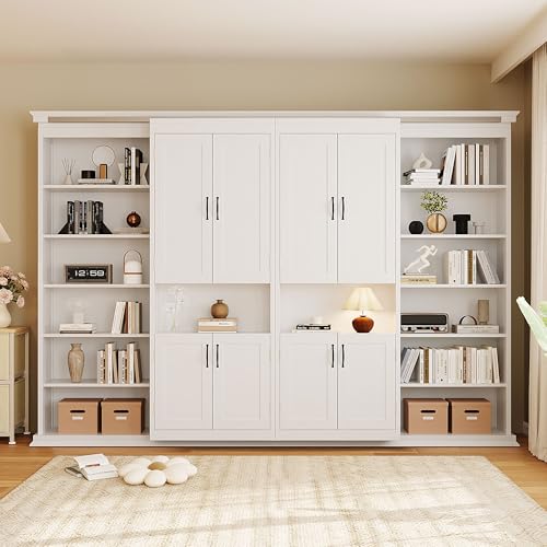 Murphy Bed with Dual Sliding Storage Cabinets, Hidden Wall Cabinet