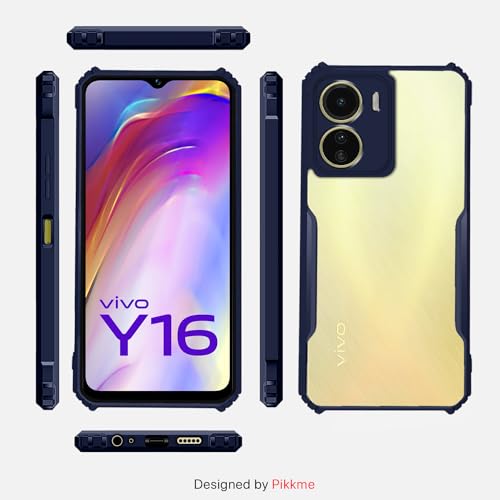 Image of Pikkme Vivo Y16 Back Cover | Crystal Clear Transparent Back | Ultra Hybrid | Full Camera Protection | Raised Edge | Bumper Back Case (Blue)