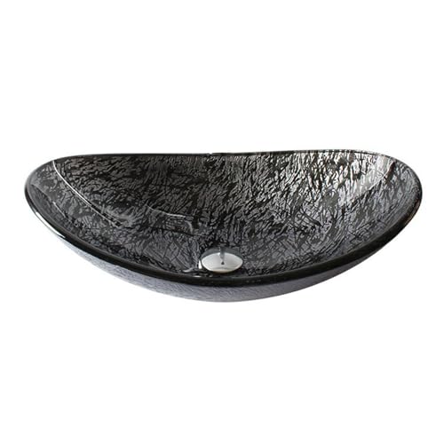 ZYCDP Lavamanos Ovalado Lavabo Baño Vidrio 540 X 360 X 165 mm Sin Orificio Para Grifo Gris