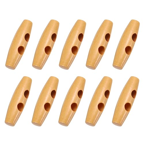 uxcell 50Pcs Wood Toggle Buttons 30mm 2 Holes Olive Shape Sewing Horn Toggle Buttons for DIY Coat Clothes Accessories Beige