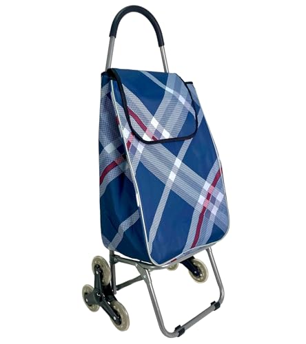Carro de la Compra con 6 Ruedas para Subir Escaleras, Carrito del Mercado Plegable, Bolsa Impermeable de 42L litros (Azul)
