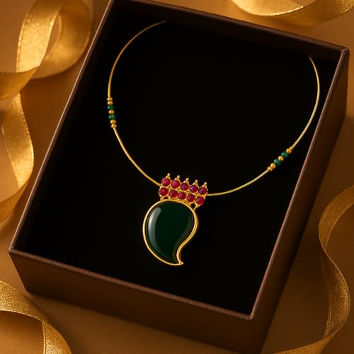 Image of Women's Gold-Plated Mango Pendant Necklace Ruby Accent Mango Design Lightweight Chain for Girls & Women
