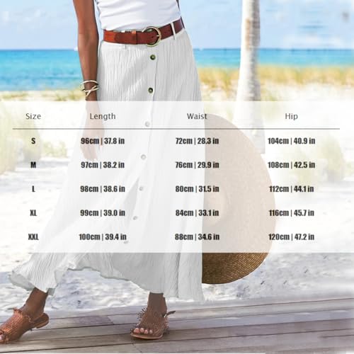 Women's Summer Boho Button Front Maxi Skirt Flowy Cotton Linen Floral Casua Loose A-Line Beach Long Skirt4