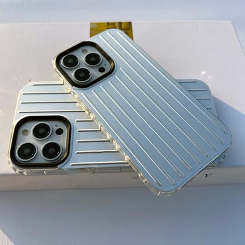 Coque iPhone 15 Plus à rayures bleu argent pour vos déplacements