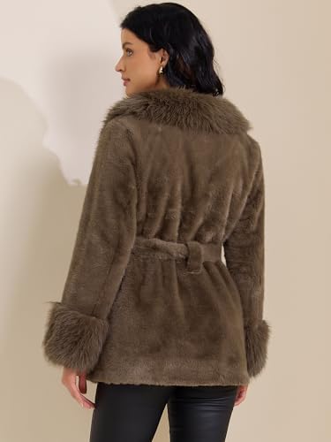 Allegra K Women's Faux Fur Winter Coats Long Sleeve Lapel Shaggy Jacket Warm Coat with Pockets 20254