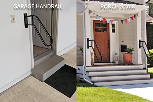 Updated Outdoor Handrail Wall Mount, Garage Railing With Polished Black Finished, Wall Mounted Hand Rail For Garage, Porch, Garden 1 To 3 Steps Stairs (Oval Flat Pipe) #TOP5