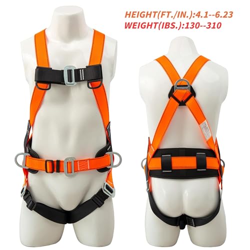 Safety Harness Fall Protection Kit Full Body Roofing Harnesses With Internal Shock Absorbing Lanyard, Orange Safety Harness For Construction OSHA/ANSI Compliant