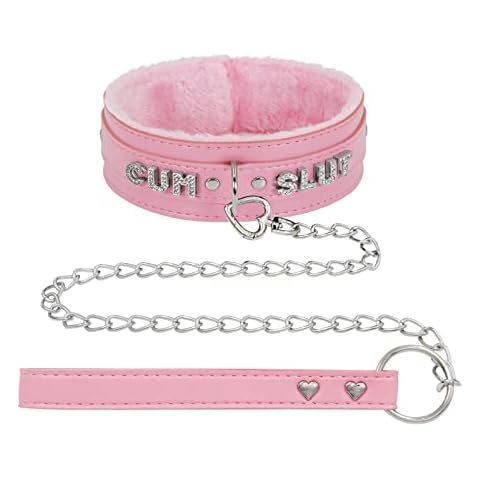 paloli Pink Choker Necklace for Women Leather Collar Fluffy Punk Leash Neck Choker Gothic Cosplay Sexy Jewelries, Leather, Rhinestone Cover