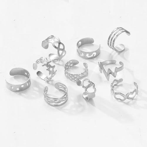 Image of 12PCS Toe Rings for Women 14K Gold /Silver Plated Adjustable Toe Ring Set Open Heart Arrow Infinity Rings Beach Foot Jewelry for Summer