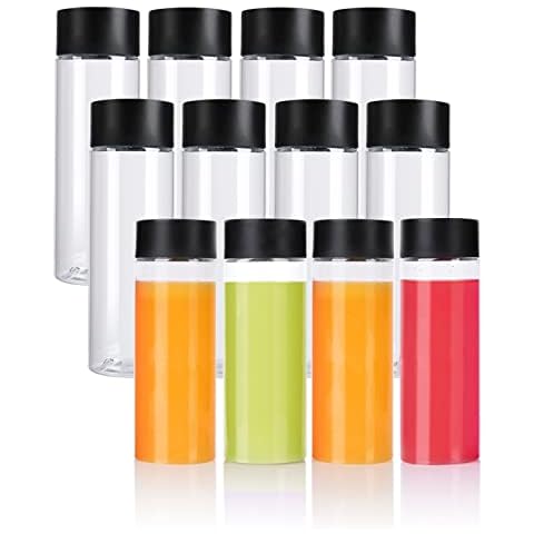 ZMYBCPACK ZMCYN - Botellas de jugo de plástico vacías de 300 ml con tapas negras (paquete de 12) Cover