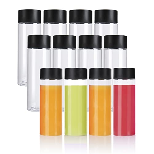 ZMCYN Lot de 12 bouteilles de jus vides en plastique avec couvercles noirs 300 ml