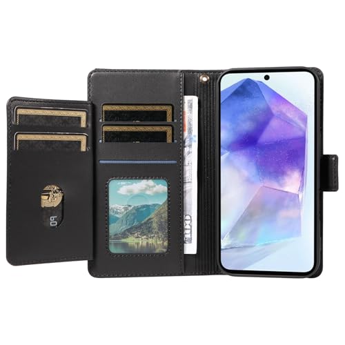 Étui portefeuille cuir Samsung Galaxy A55 5G antichoc avec dragonne