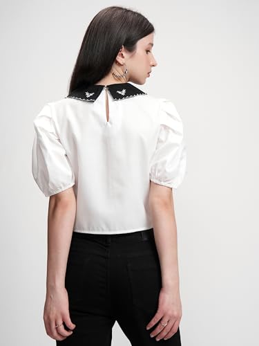 Image of Tokyo Talkies Women's Pointed Collar Puff Sleeves Casual Top | Stylish & Comfortable | Perfect for Everyday Wear | Tops for Woman | Women Tops | Stylish Top