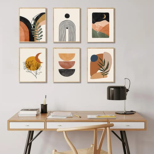 Boho Wall Art Prints, Mid-Century Modern Wall Art, Abstract Geometry Canvas Paintings Monstera Palm Sun Moon Mountain Wall Pictures, Minimalist Boho Wall Decor For Bedroom Living Room Bathroom Office Gallery Boho Room Decor(8" X 10", Unframed) #TOP4
