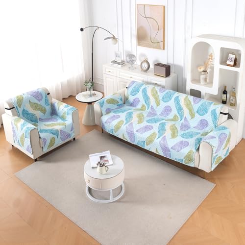 Image of HOKIPO Double Sided Quilted Sofa Cover 4 Seater Fully Covered, Washable(3+1) Sofa Cover Easy Drape Series, Colourful Leaves (IN-1101 + IN-1099-ED2)