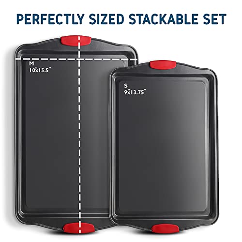 Baking Sheet Set, 2-Piece Cookie Sheet Set With Silicone Handles, Steel Baking Pans Set, Durable Baking Sheets For Oven, Bpa Free Cookie Sheets For Baking Nonstick Set, Sheet Pan - Black Baking Tray #TOP1