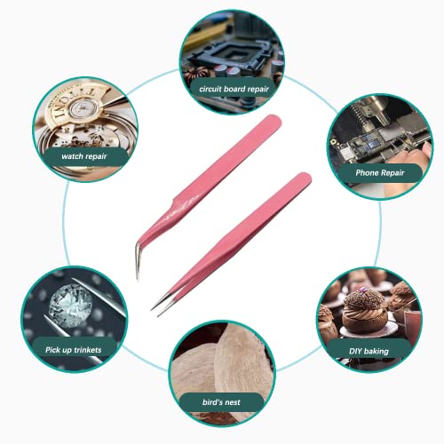2 Pcs Eyelash Extension Tweezers - Straight & Curve Tip, Stainless Steel - Image 6