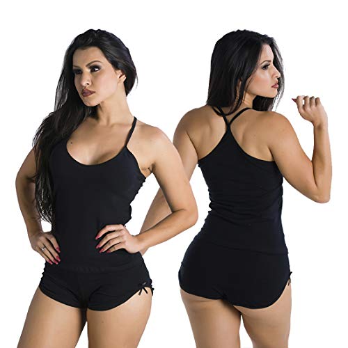 Kit com 3 Pijamas Baby Doll Paris Algodão Preto/Cinza/Rubro