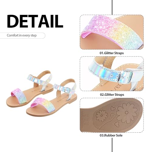 Girls Sandals Open Toe Summer Flats Dress Sandals Colorful US 13 Little Kid4