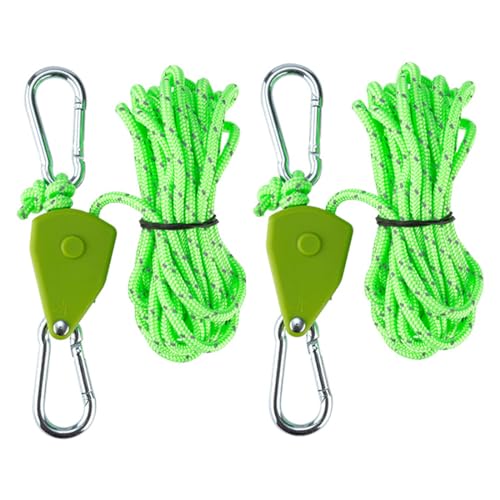 HSIXHAF 2 poleas con Tensor de Cuerda, trinquete con Cuerda de 4 m, polea con Tensor de Tienda de campaña, Cuerdas tensoras con Freno de Cuerda, válido para Camping, toldo, Tienda de campaña, Verde