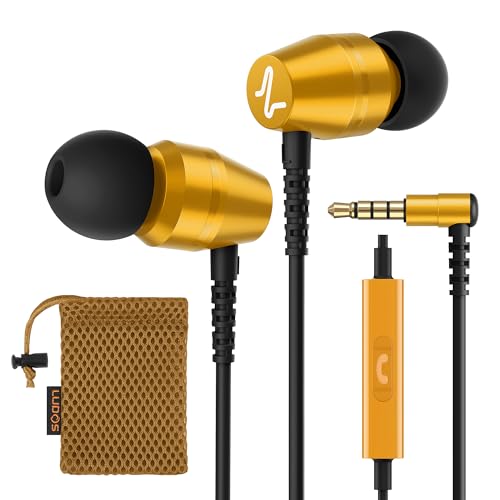 Ludos OMNITONE Auriculares In Ear con Cable y Microfono, 5 Años de Garantía, Auricular con Jack, Cascos Musica con Graves Potentes, para iPhone, iPad, Samsung, Xiaomi, Huawei, Gaming, Móvil - Dorado