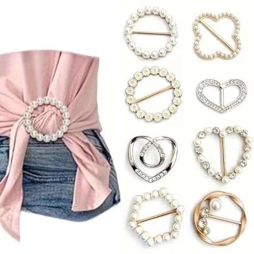 Image of 8PCS Shirt Ring Clip for Women Scarf Clip Clothes Hem Knotted Buckle Fashion Rhinestone Shirt Clip