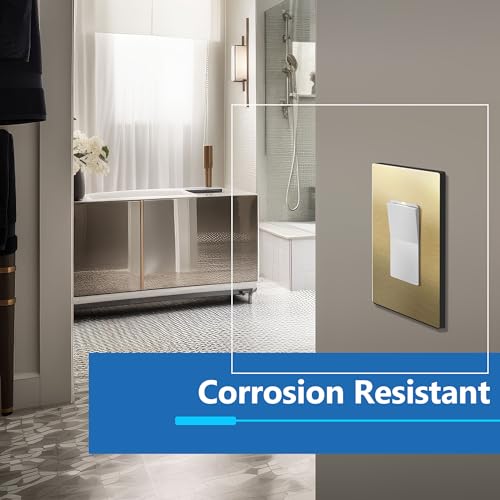 Image of LIDER Screwless Metal-Surface Wall Plate, Decorator Switch Cover, Temperature and Impact Resistant, Modern Upgrade, Mid-Size 1-Gang 4.88 inch x 3.11 inch, UL Listed, Stainless Steel, Brushed Brass, 2-Pack
