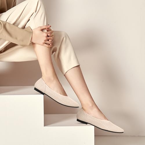 Image of Pointed Toe Flats for Women Knit Ballet Flats Women's Comfortable Dress Shoes Casual Business Work