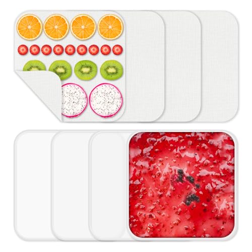 Lot de 4 plateaux de déshydrateur alimentaire en silicone avec bord, 4 tapis déshydrateurs en maille, réutilisables en silicone anti-adhésif, pour...