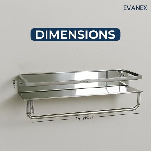 Image of EVANEX Multipurpose Shelf Bathroom Organizer 5x15 Inch 304 Grade Stainless Steel Bathroom Racks and Shelves | Wall Shelf for Bathroom Accessories Set | Storage Shelves and Racks