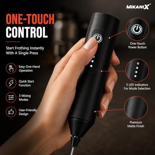 Image of MIKANIX Electric Milk Frother Handheld | Rechargeable Drink Mixer and Coffee Foamer Wand with 3 Speed Modes, Wireless Hand Held Milk Bubble Machine Whisks for Matcha, Latte, Hot Chocolate (Black)