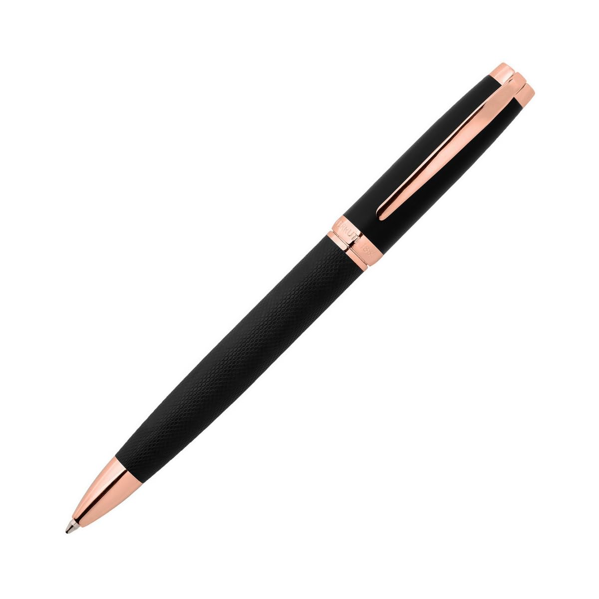 Cerruti Kugelschreiber 1881 Myth aus Messing in der Farbe Schwarz-Roségold, Schriftfarbe Schwarz, Länge: 14,4cm, NSY1454E