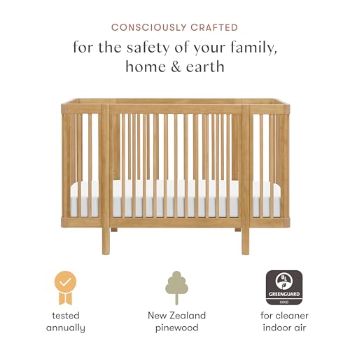 Image of Babyletto Pogo Convertible All-Stages Bassinet, Midi, Full-Size Crib in Honey, Greenguard Gold and FSC Certified, Portable & Adjustable with Conversion Kits and Pads Included