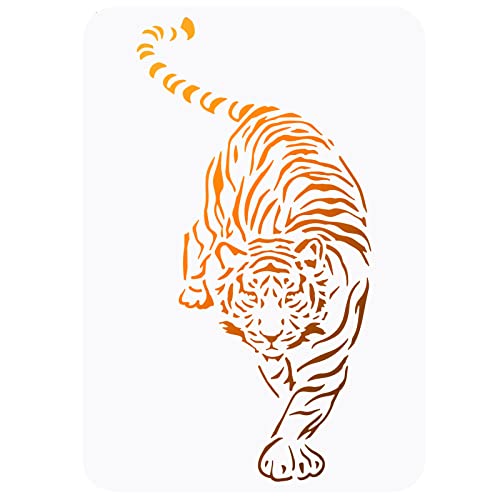 FINGERINSPIRE Pochoir Tigre Modèle Creatif DIY Animal Sauvage Peinture en Plastique Réutilisable 21x29.7cm Artisanat Décoration Mur Meubles