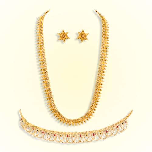 Image of Peora Gold Plated Bridal Jewellery Set with Kamarband Gift for Women Indian Traditional Ethnic Wedding