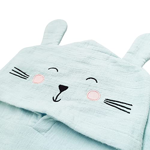Image of Masilo Organic Cotton Muslin Hodded Poncho Towel for 6 to 12 Months Baby, Pack of 1 - Bunny Mint