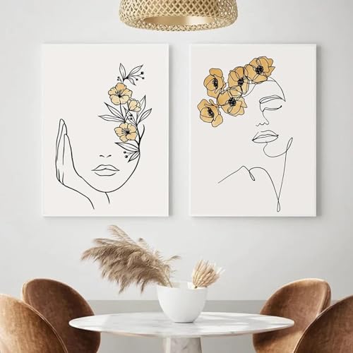 Toile art mural visage femme abstrait rétro fleur 50x70cm sans cadre décoration salon