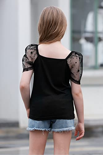 GORLYA Girls Sheer Dobby Mesh Raglan Sleeve Shirt Tops Square Neck Fitted Tee Blouses for 4-14T2