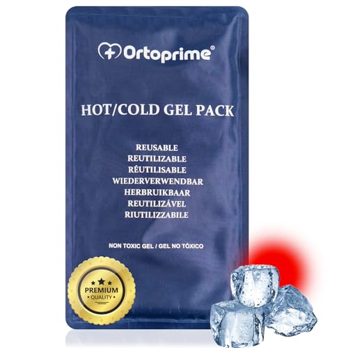 OrtoPrime Bolsa de Gel Frío para LESIONES Bolsa de Gel Frio y Calor REUTILIZABLE Bolsa frío calor Congelador y Microondas 26x15cm Bolsa hielo lesiones Adaptable a Cualquier Parte del Cuerpo, Azul