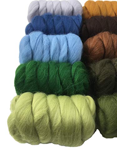 Molten Designs 250gm Pack of 10 Merino Wool Tops for Needle & Wet Felting and Spinning, Berry, Black, Blue, Gold, Gray, Green - Image 2