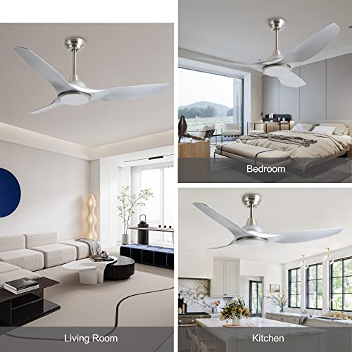 Image of 52 Inch DC Motor 3 Blade Modern Silver Ceiling Fan with Light and Remote